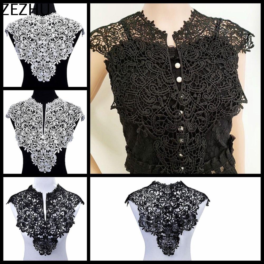 ZEZHU Có thể tháo rời Đường viền cổ áo ren Băng đeo cổ Rỗng Đường viền cổ áo nữ Miếng đính Vải Thêu 