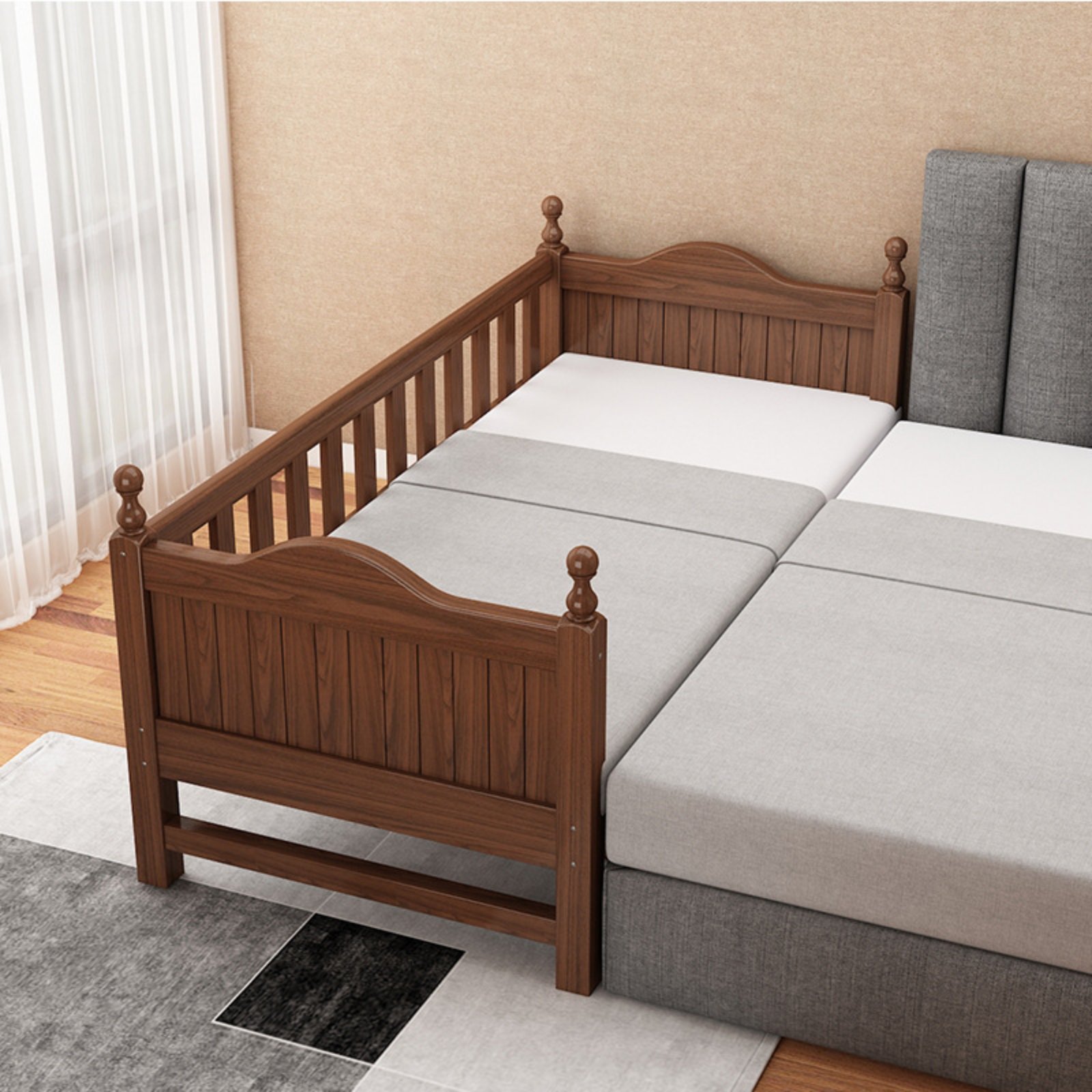 Built-in Guardrails Solid Wood Co-Sleeper Extendable Design Bedside Extension Bed Multi-Functional Childrens Splicing Bed Easy to Clean for Toddlers, Children, Parents, Nursery, Bedroom, Home ราคา 13,113 บาท*ส่งฟรี