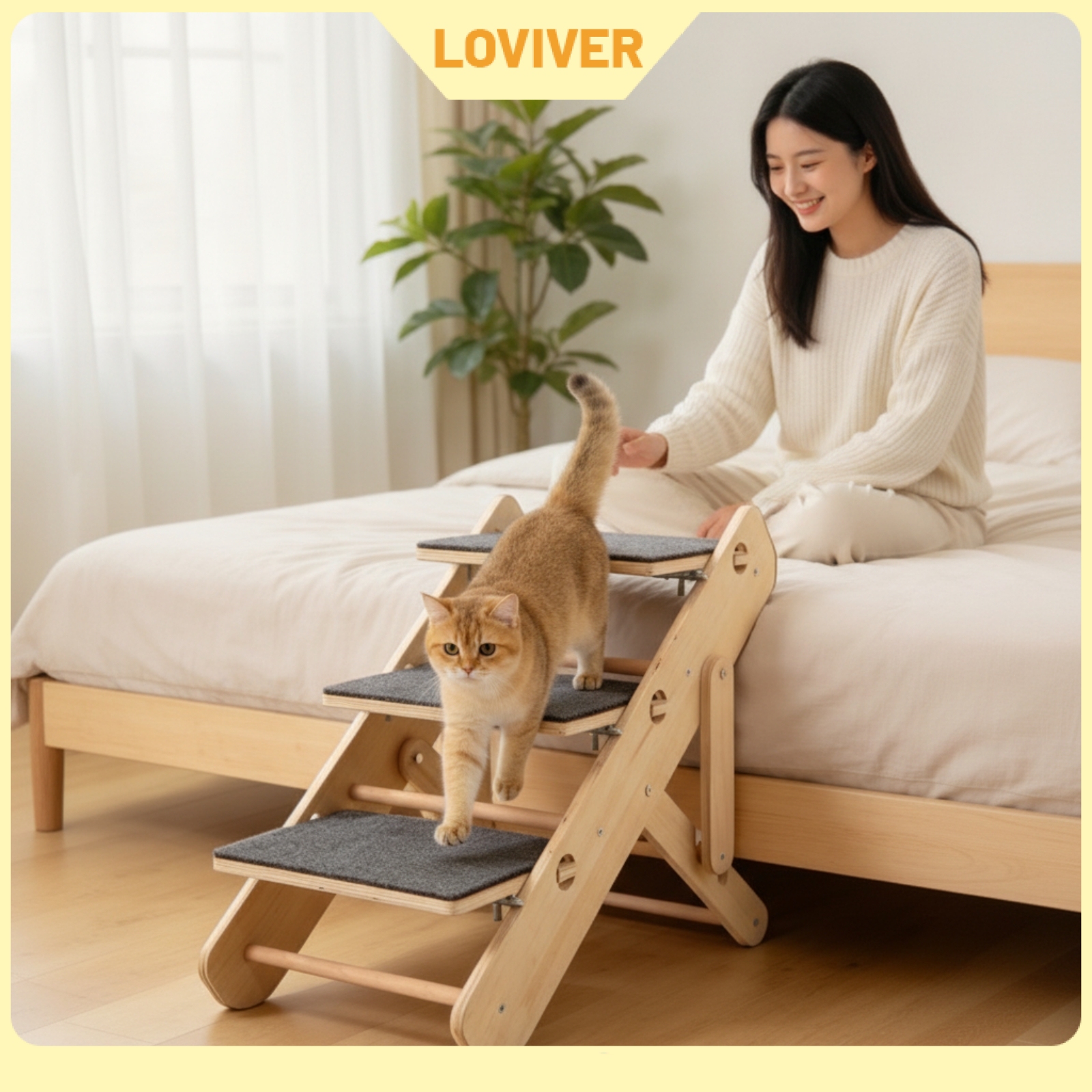 LOVIVER Foldable Pet Stairs Adjustable Pet Ramp with Carpet Portable Dog Ramp Sturdy for Cats, Injured Pets ราคา 3,270 บาท*ส่งฟรี