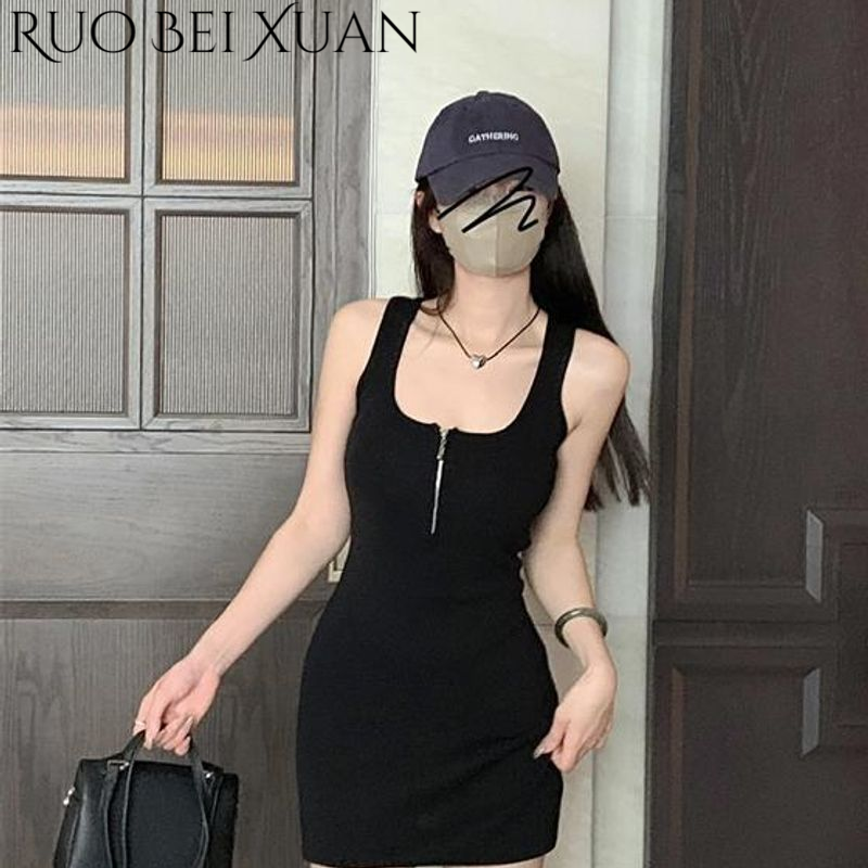 Ruo Bei Xuan Women's Summer Sleeveless Bodycon Dress with Zipper Detail ราคา 131 บาท*ส่งฟรี