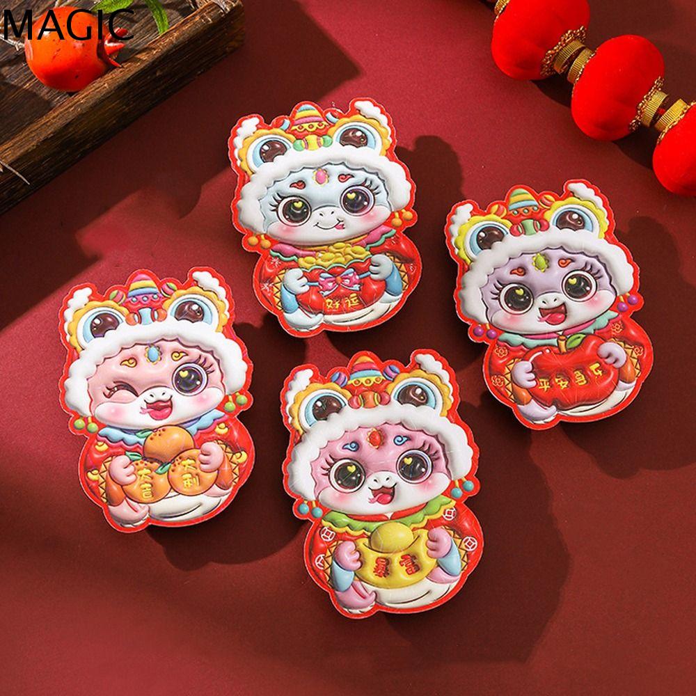 MAGIC 6pcs Phong bì Đỏ năm rắn 2025 Truyền thống Hoạt hình Gói màu đỏ may mắn Sáng Tạo Phước lành Túi đựng tiền may mắn Đồ dùng Lễ Hội Mùa Xuân