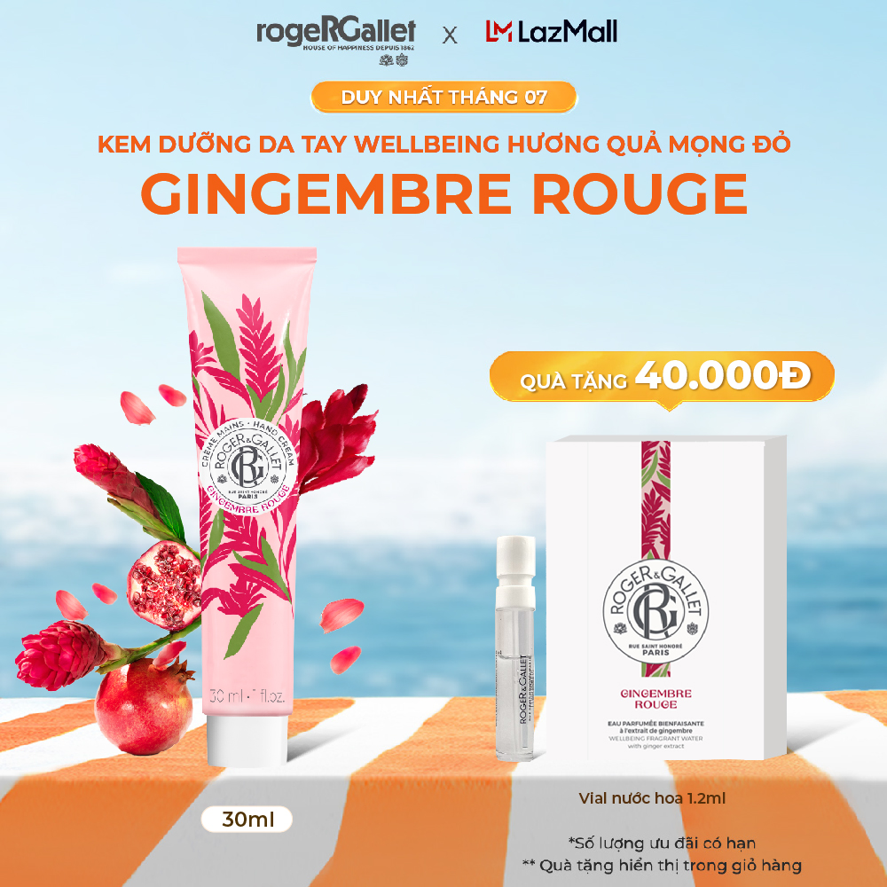 [09/2027] Kem dưỡng da tay Wellbeing hương quả mọng đỏ Roger&Gallet Gingembre Rouge 30ml