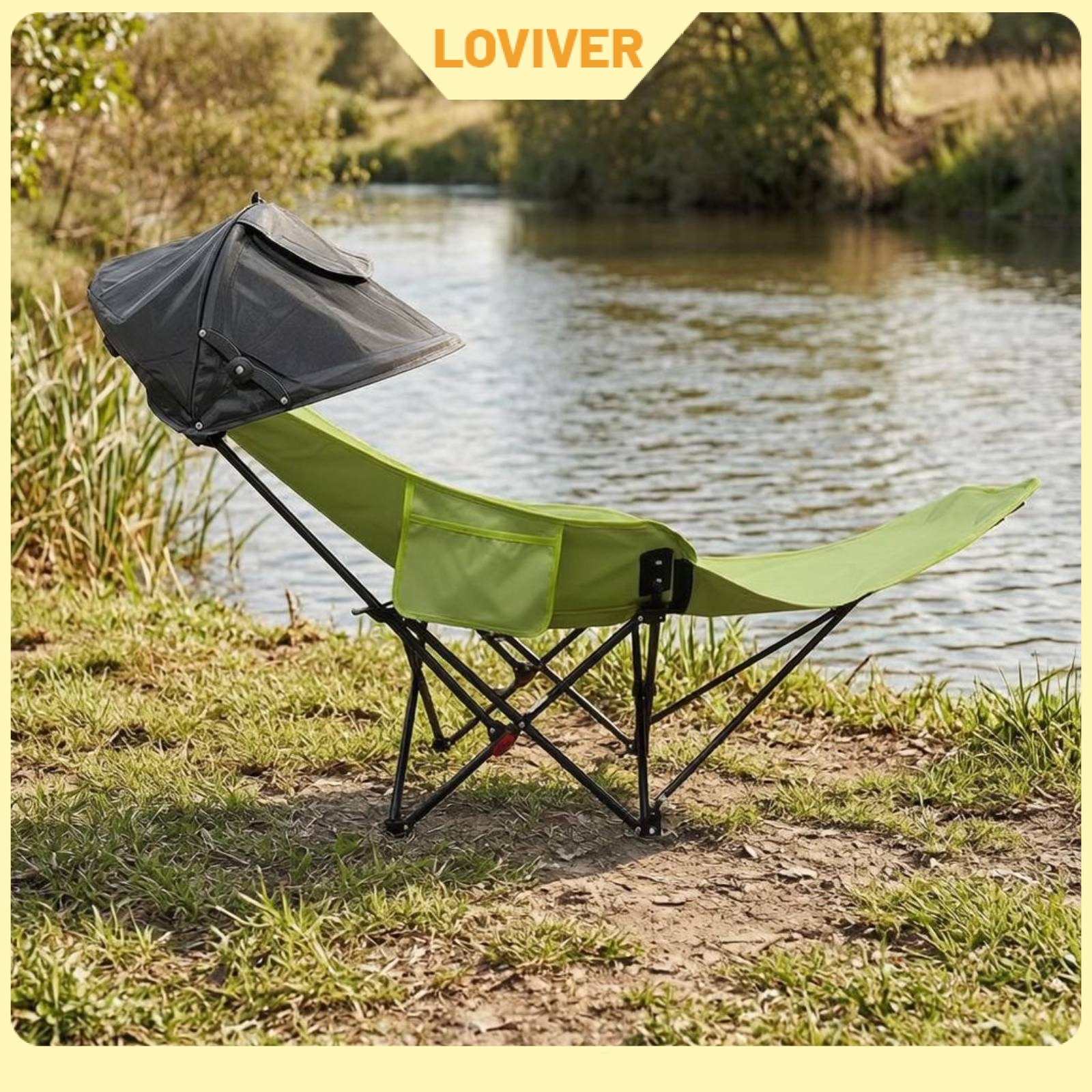 LOVIVER Adjustable Recline Camping Chair with Canopy Lightweight Portable Sun Shade Chair Side Pockets 4-Position for Campers ราคา 3,232 บาท*ส่งฟรี