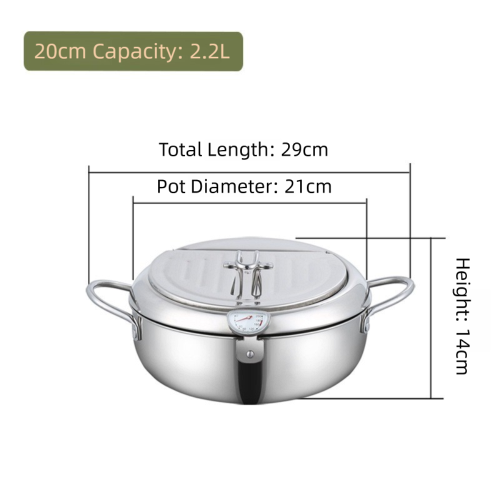 PZJBDI SHOP thép không gỉ Nồi chiên sâu Nhiệt kế Tiếng Nhật Chảo chiên sâu Dày lên có nắp Chảo chiên tempura Bếp Gas Cảm Ứng - 5