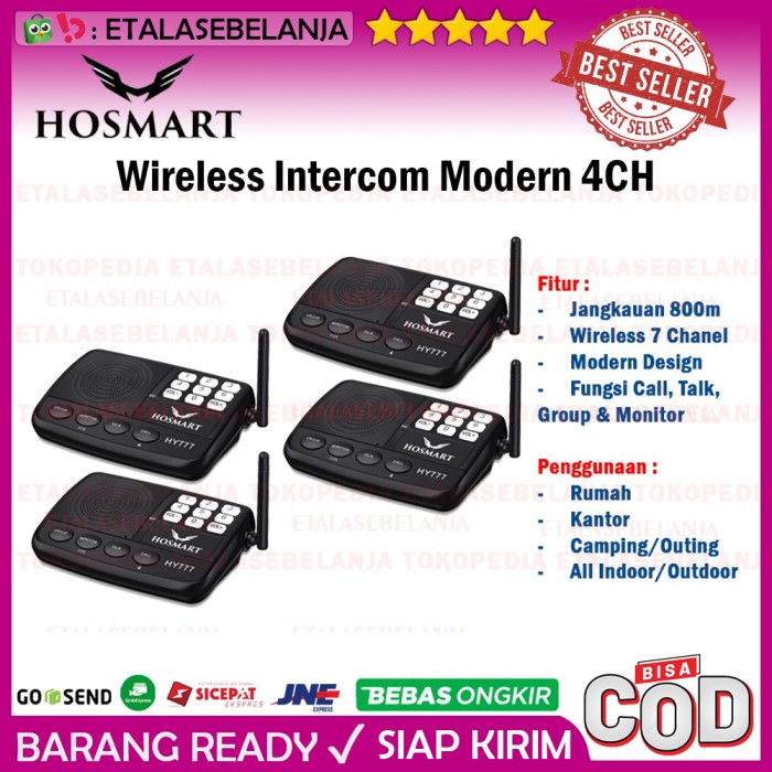 HOSMART WIRELESS INTERCOM FM 7 CHANNEL - 4 UNIT STATION INTERKOM HY777 Harga 2,814,000 rupiah*Gratis Ongkir