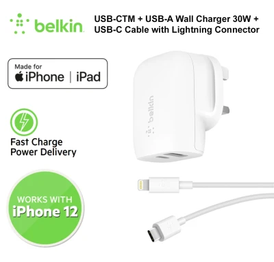 Belkin BOOST↑CHARGE 30W USB-PD Wall Charger 18W USB-C Port & 12W USB-A Port (Cable Included)