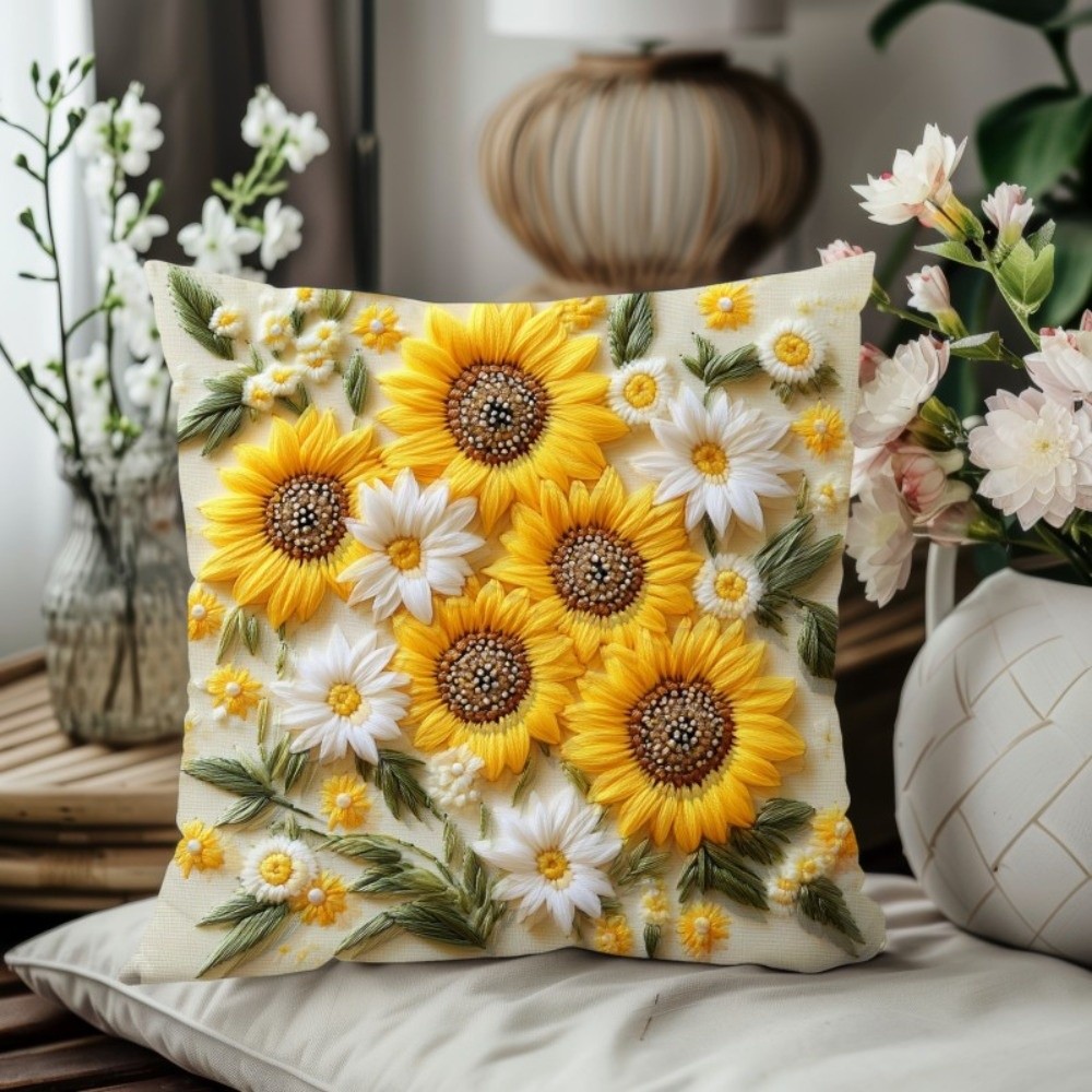 PETIHOME 45x45cm Sunflower Pillowcase Plush 2D Floral Bedroom Pillow Cover Vintage Fluffy Soft Sofa Cushion Case Home Decoration