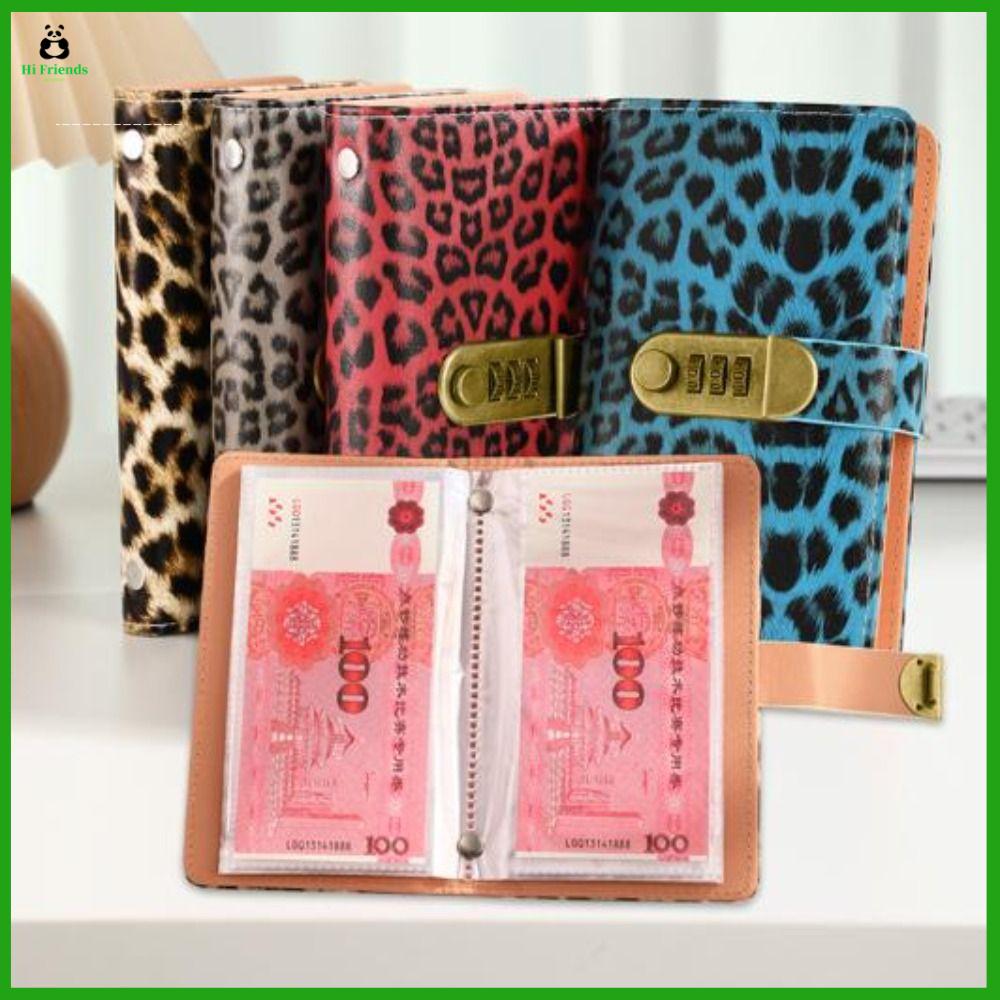 HI FRIENDS Họa tiết da báo 100 phong bì thử thách tiết kiệm tiền Tiết kiệm tiền PU Thử thách tiết kiệm với bìa mini Sáng tạo Có khóa mật khẩu Sách Thử thách Tiết kiệm dành cho các cặp đôi