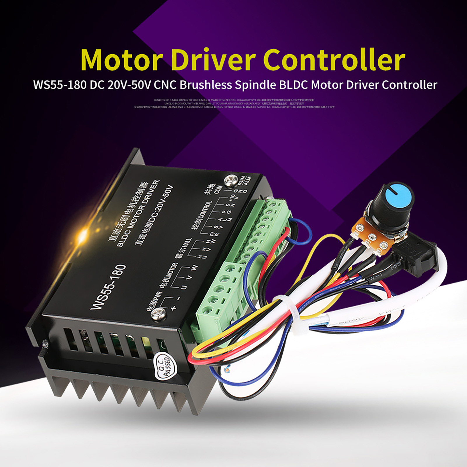 Ws55-180 dc 20v-50v bộ điều khiển động cơ bldc trục chính không chổi than bộ điều khiển tốc độ cnc mô-đun bảng điều khiển điều khiển