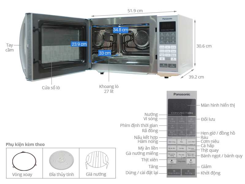 Thông số kỹ thuật Lò vi sóng Panasonic PALM-NN-CT655MYUE 27 lít