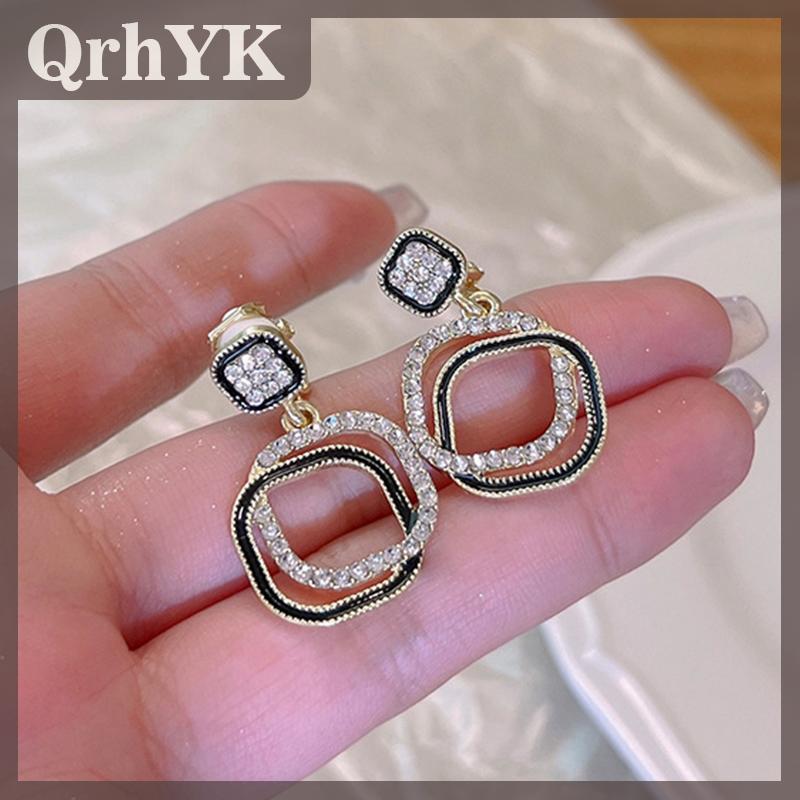 QrhYK 1 cặp ngọc trai Zircon xỏ Bông tai thời trang sáng tạo hình học lỗ miễn phí tai clip cho phụ nữ tất cả các trận đấu Bông tai