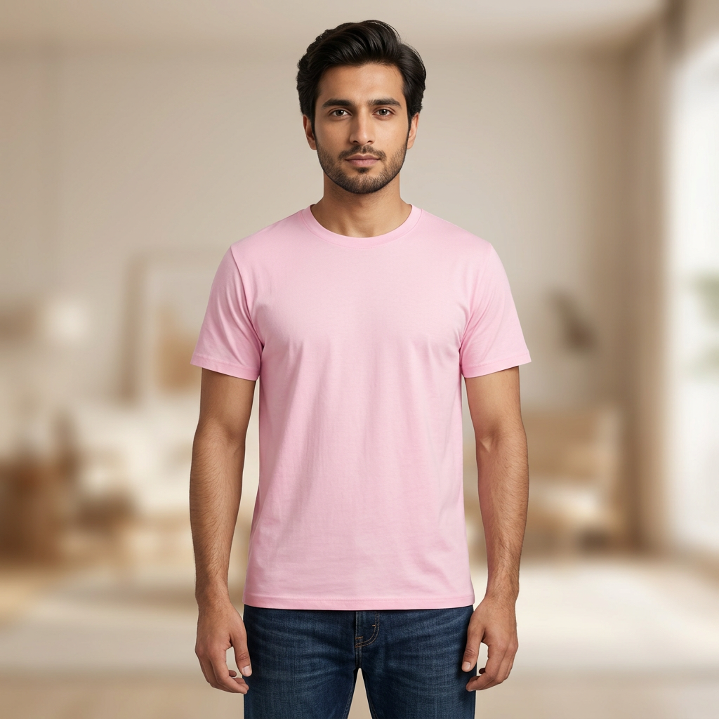 pink plain T-shirt for men