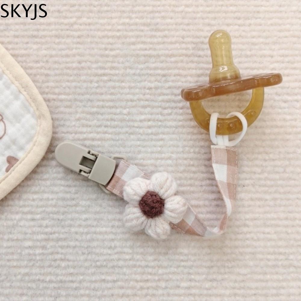 SKYJS Kẻ sọc Giá đỡ núm vú giả hình bông hoa Dễ thương Nhựa Dây giữ núm vú giả cho bé Retro Đầy màu sắc Kẹp núm vú giả thêu Trẻ sơ sinh
