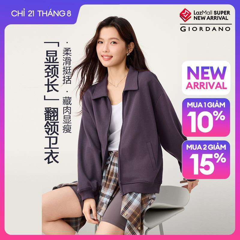 GIORDANO Women Jackets Turndown Collar Zip Front Jackets Drop Shoulder Fashionable Casual Relaxed Jackets 13376616