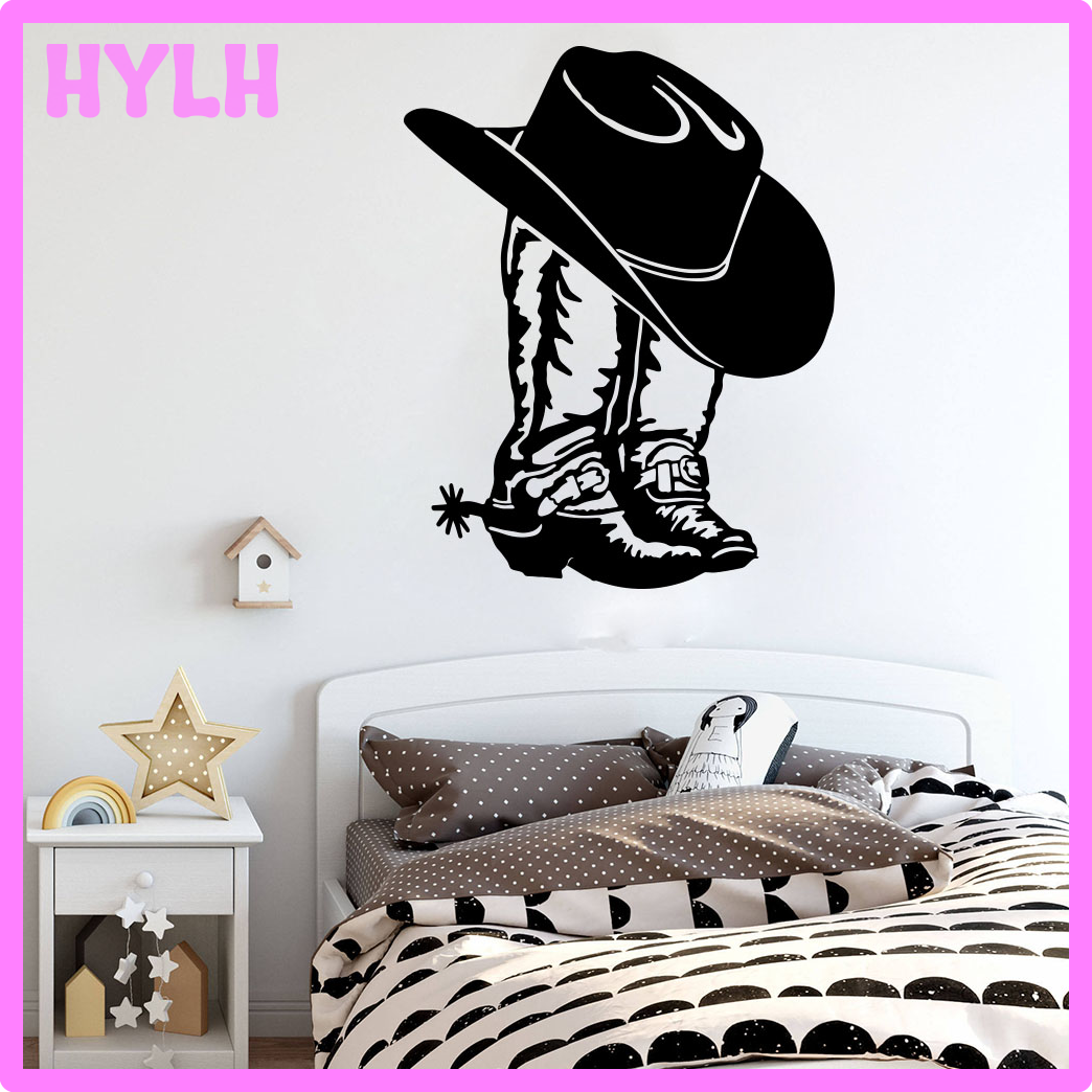 HOT@^-^@ Cowboy Cowgirl Boot & Hat Western Shoe Car Laptop Wall Sticker Decal Cowboy Cowgirl Boot Vinyl Decor
