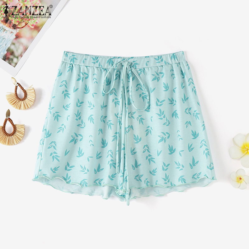 ZANZEA Women's Shorts Summer Casual Elastic Waist Printed Drawstring Elastic Waist Loose Short Pants #C01 ราคา 138 บาท*ส่งฟรี