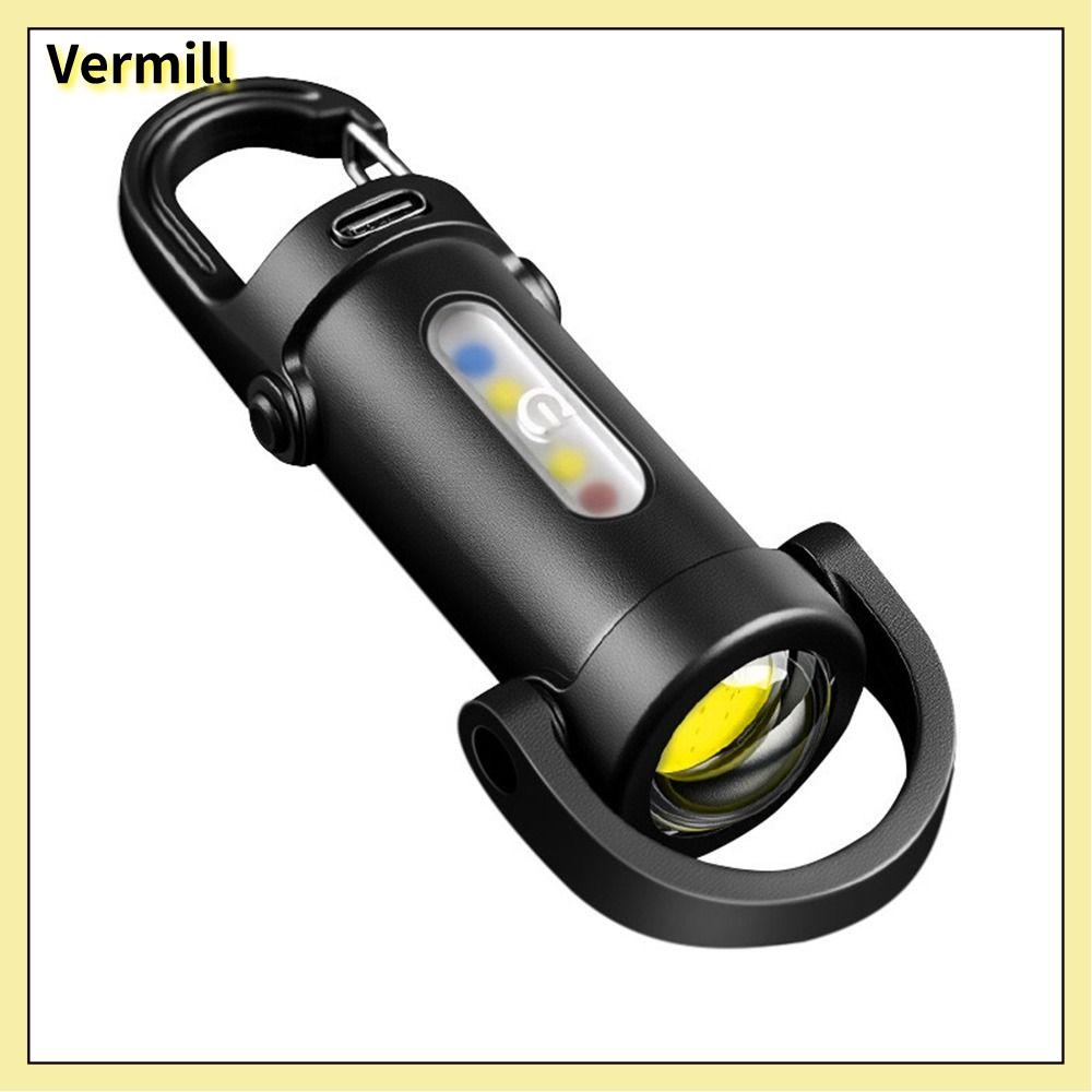 VERMILL USB có thể sạc lại Đèn pin LED COB mini Siêu sáng Đèn pin LED Di động với ánh sáng đỏ xanh Đèn làm việc Ngoài trời