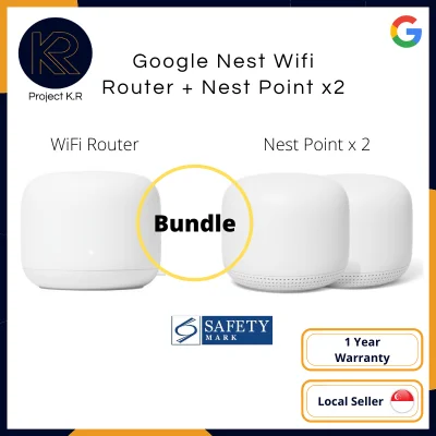 Google Nest WiFi Router x1 + Nest WiFi Point x2 – with 350 Sqm Coverage Comes with 3pin plug (SG Safety Mark)