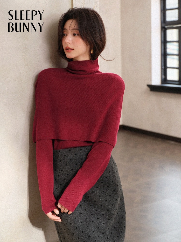 SLEEPY BUNNY High Neck Knit Top Polka Dot Skirt Set Women Lady Elegant Two Piece Outfit Chic Spring Slim Fit Sweater Midi Skirt Commuter Look ราคา 1,523 บาท*ส่งฟรี