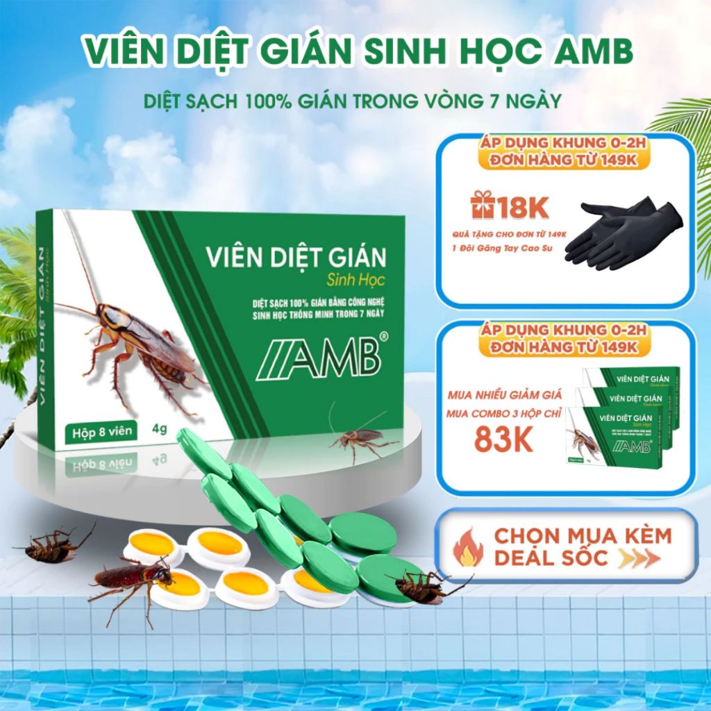 COMBO 2 hộp Thuốc diệt gián sinh học AMB, diệt tận gốc tất cả các loại gián, viên diệt gián hiệu quả, an toàn