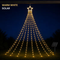 LED Five-pointed Star Waterfall Light Christmas Hanging Tree Outdoor Garden Remote Control Solar