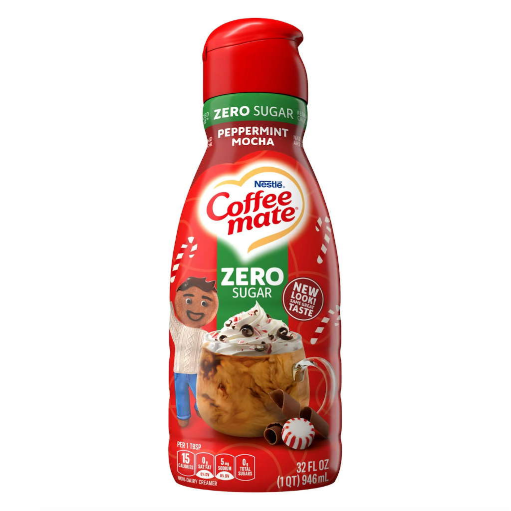 KEM SỮA BẠC HÀ MOCHA - KHÔNG ĐƯỜNG - ÍT CALO Nestle Coffee Mate - Zero Sugar - Peppermint Mocha Coffee Creamer - Dòng đặc biệt không chứa đường Zero Sugar và ít Calo (Reduced Calorie) chỉ 15 calorie mỗi khẩu phần 15ml (1 muỗng canh) - Chất kem sữa đặc sá