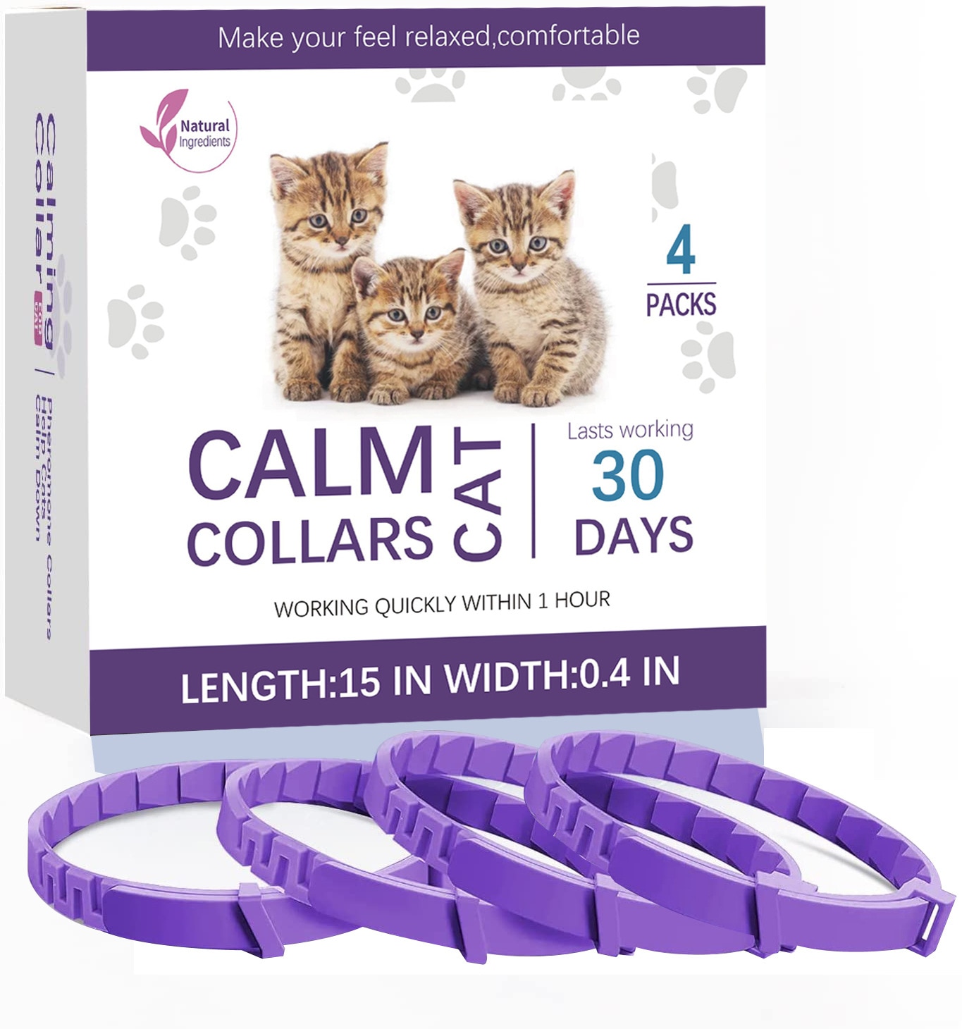 4pcs 38cm hiệu quả an toàn làm dịu cổ áo cho mèo có thể điều chỉnh lo lắng Pheromone giảm loại bỏ bồn chồn kéo dài tự nhiên bình tĩnh