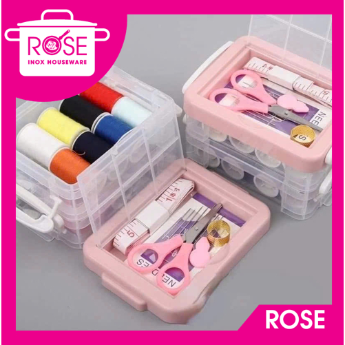 Hộp Kim Chỉ May Vá Đa Năng Gia Đình 3 TẦNG - Kim Khâu, Chỉ, Kéo, Thước Dây, Đủ Size Màu Mini Tiện Lợi