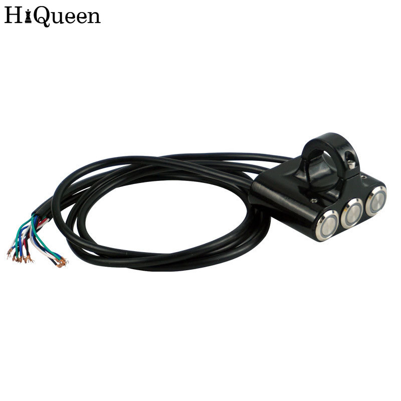 HiQueen Handlebar Mount Switch 3 In 1 Motorcycle ON/Off Button Switch 7/8" 22mm Handlebar Mount Self-Return Button With Indicator LED