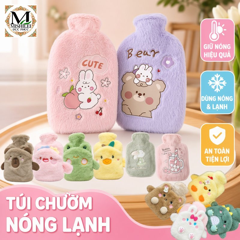 Mishilei Túi giữ nhiệt nóng lạnh chất liệu nylon bền họa tiết hoạt hình đa dụng giảm đau vùng bụng kinh hỗ trợ phục hồi vết thương dành cho gia đình