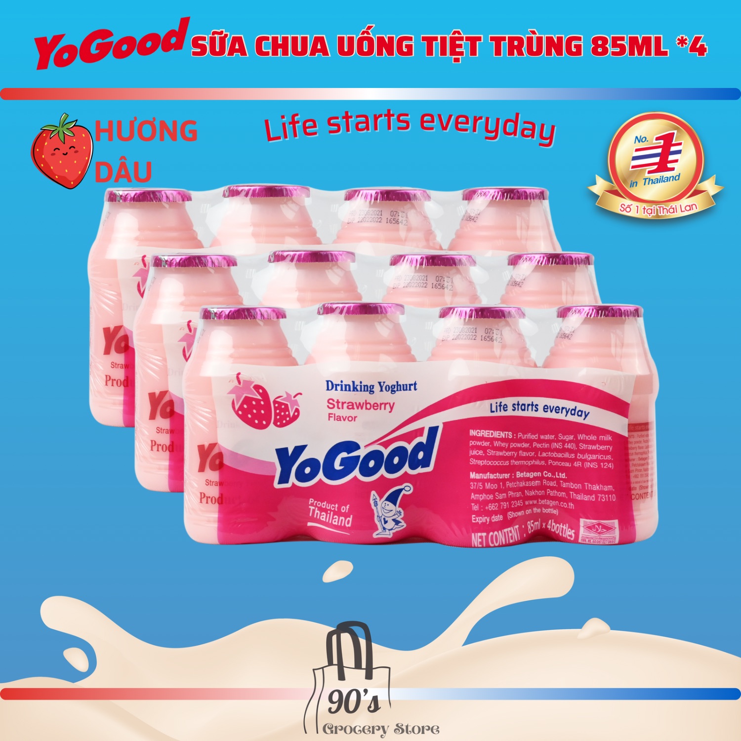 (90’s Grocery Store) SỮA CHUA UỐNG YOGOOD 85MLx4 DÂU (Bổ sung PREBIOTIC, tốt cho hệ tiêu hóa)