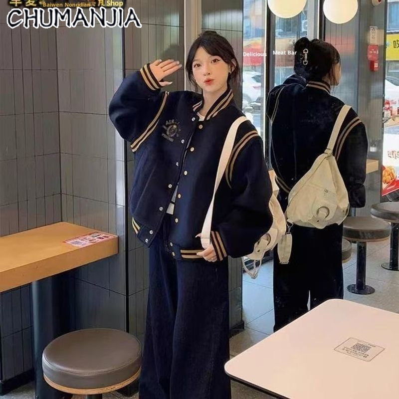 Chu Man Jia Retro Thêu Áo khoác bóng chày Với Thiết Kế kiểu Color Block Cho Nam Giới Và Phụ Nữ, vừa rộng Thời Trang Dạo Phố Phong Cách