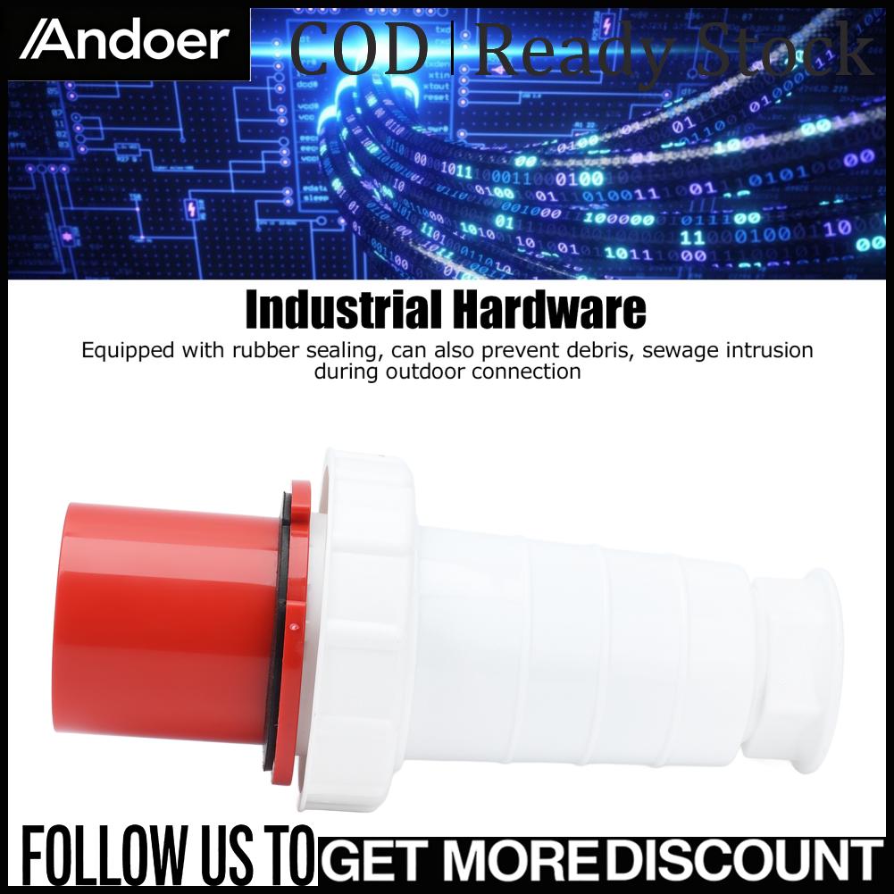 Andoer Đầu nối nguồn 3 pha Cách điện Ổ cắm công nghiệp 3P + E 63A 380-415V dành cho ngoài trời cho các thiết bị ô tô cho hàng hải Giá 603,000 Đồng*Miễn phí vận chuyển