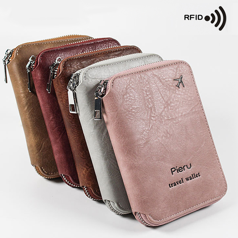 Travel Leather Holster Wallet Holder Storage Bag Men And Women Passport RFID Anti-theft Brush Multifunctional
