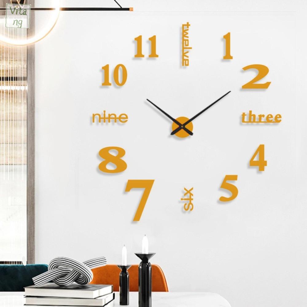 VITANG Thời trang Đồng hồ treo tường kỹ thuật số Tự làm Im lặng Đồng hồ tắt tiếng Đơn giản Cá tính Đồng hồ treo Phòng ngủ
