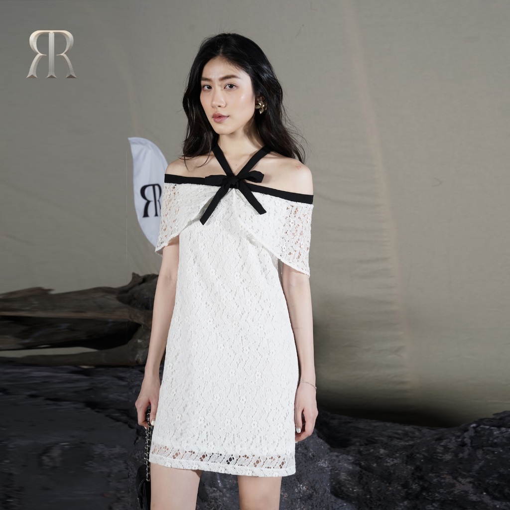 Rập - đầm ren cổ dây trễ vai thắt nơ - prime 41