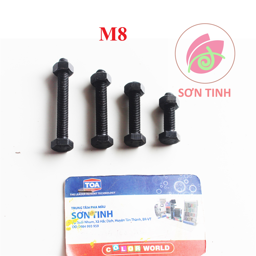 Bulong và con tán ( 5 con ) M8 8 ly x30mm 40mm 50mm 60mm lục giác ngoài chịu lực thép đen