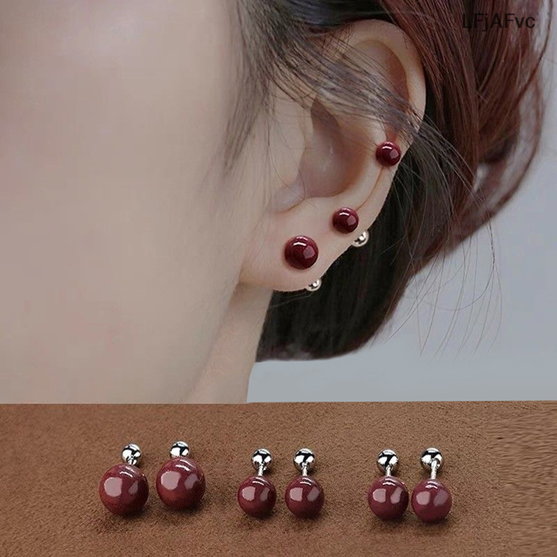 🎀LFjAFvc🎀 1 cặp Cinnabar Bông tai cho phụ nữ tai xương móng tay sụn Bông tai xoắn ốc Stud Bông tai cơ thể đồ trang sức quà tặng