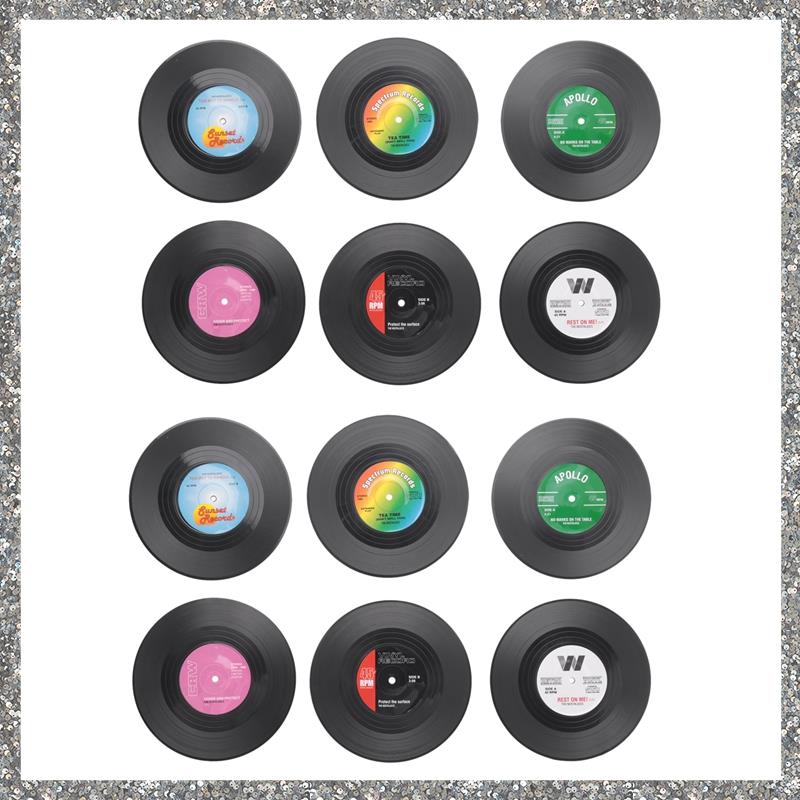 12Pieces / Set Retro Vinyl Disc Drink Coasters