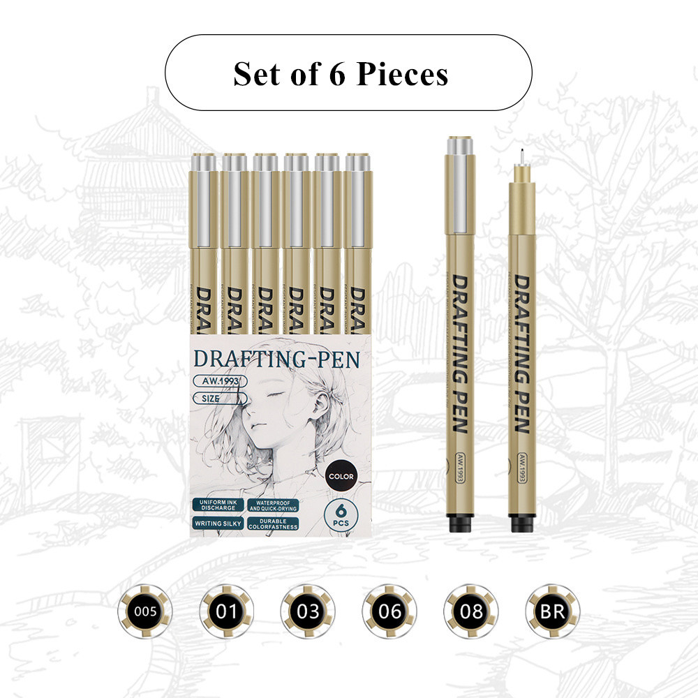 ปากกาตัดเส้นสีดำ กันน้ำ แห้งไว ชุด 6/9/12 ด้าม Fineliner Manga Drawing Pen สำหรับวาดภาพ สเก็ตช์ การ์ตูน