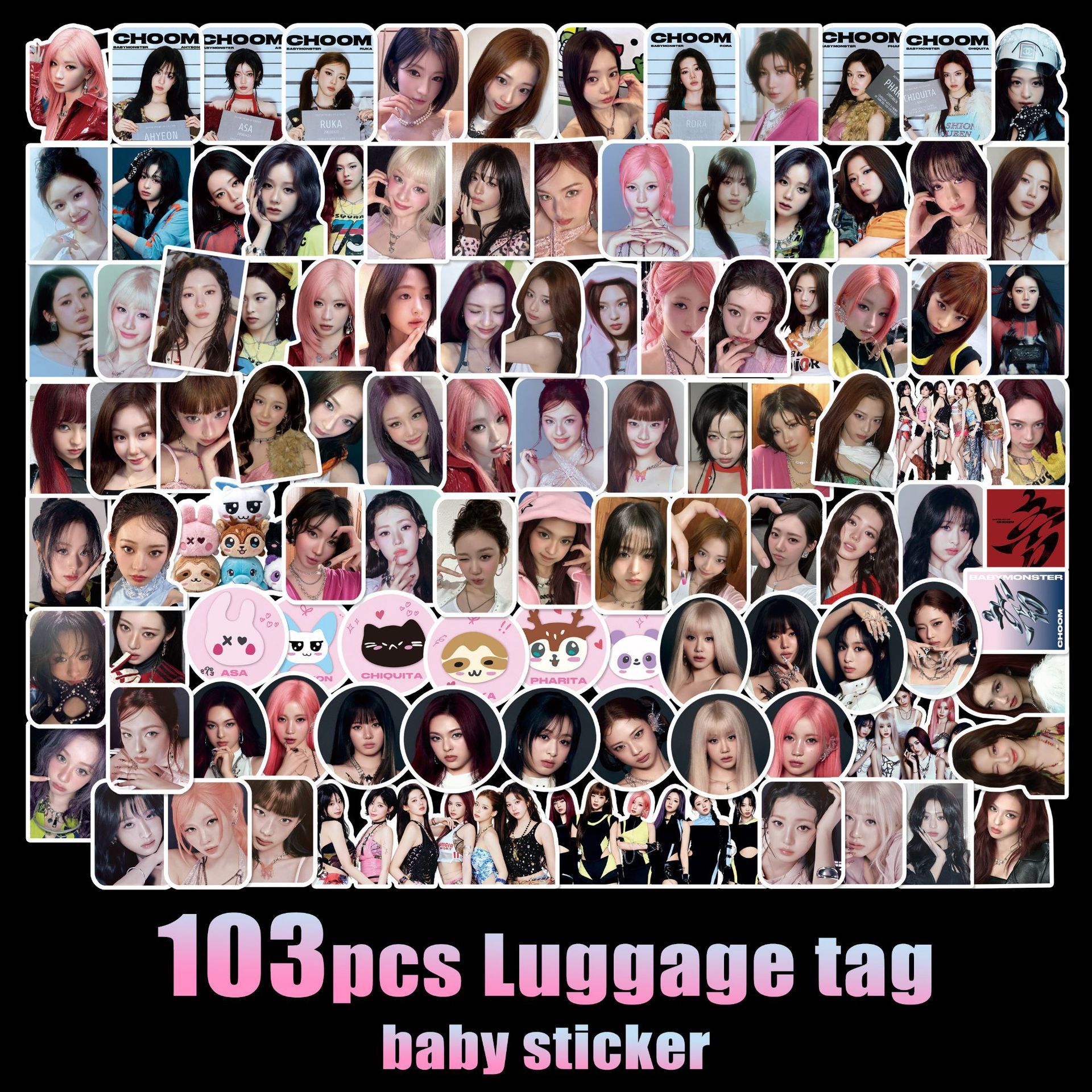clu 103PCS/Set BABYMONSTER Stickers 3rd ALBUM CHOOM Graffiti Luggage Skateboards Waterproof Decoration ulc