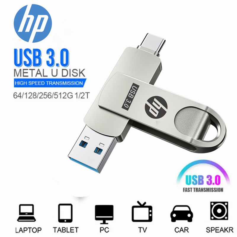 HP Mini 2TB Usb 3.0 Pen Drive Memory USB Flash Drives 1TB Metal TYPE-C Stick for Android iPhone15/16 Ipad ราคา 250 บาท*ส่งฟรี