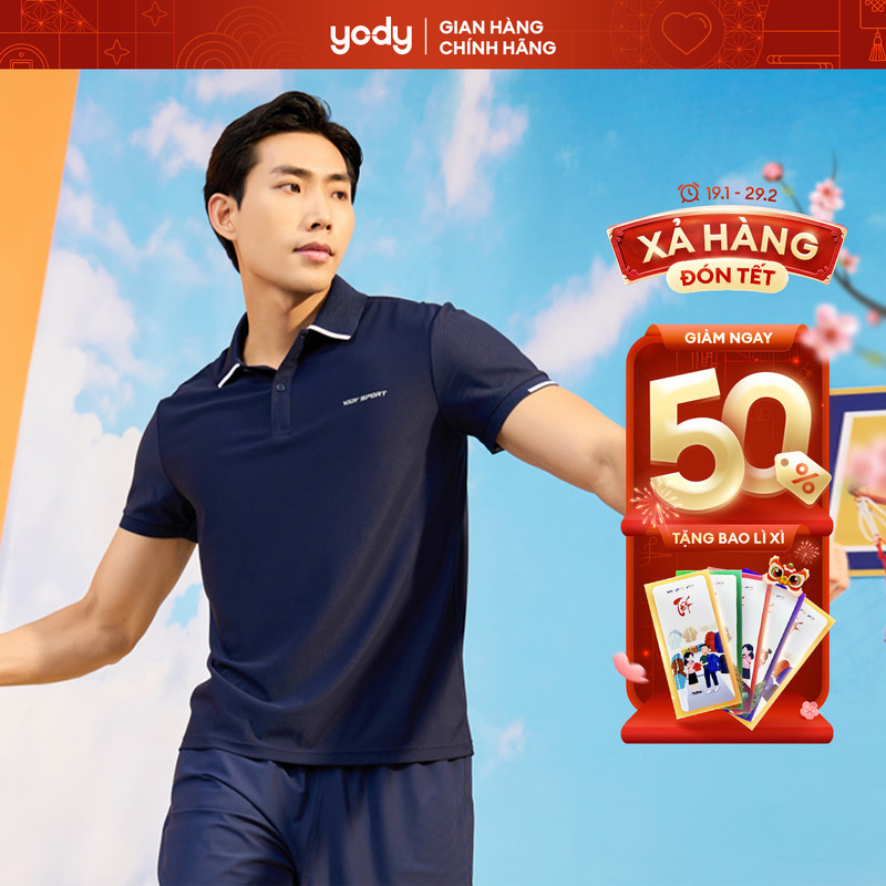 Áo polo thể thao nam YODY airycool chất liệu thun lạnh xuất sịn, áo phông có cổ tay ngắn siêu thoáng mát SAM5003