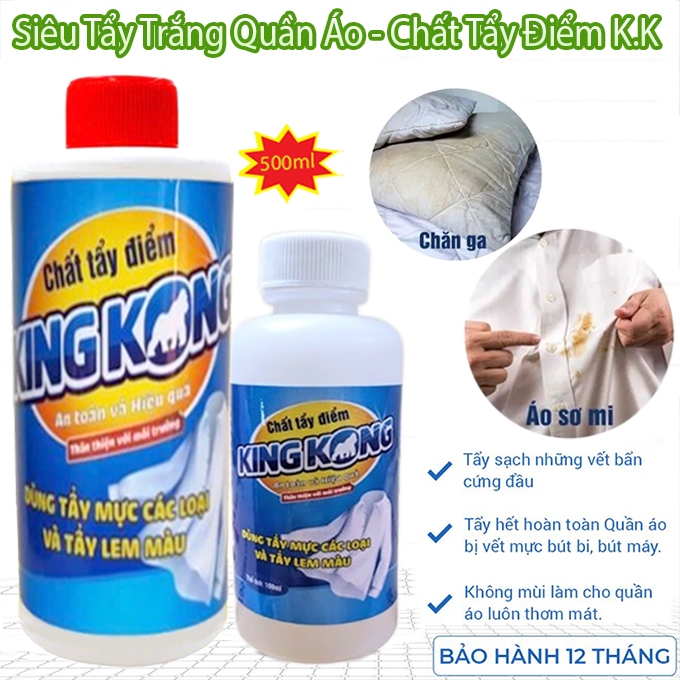 Tẩy Trắng Quần Áo, Chất Tẩy Điểm Chính Hãng K.K 500ml, Tẩy Mốc, Ố Vàng, Không Phai Màu Dùng Cả Vải Trắng Và Màu