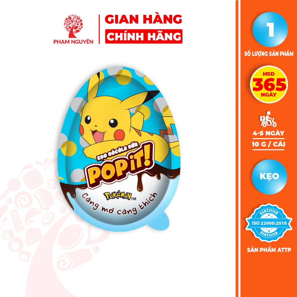 1 cái Kẹo trứng Socola Sữa POPIT 240 Pokemon Phạm Nguyên