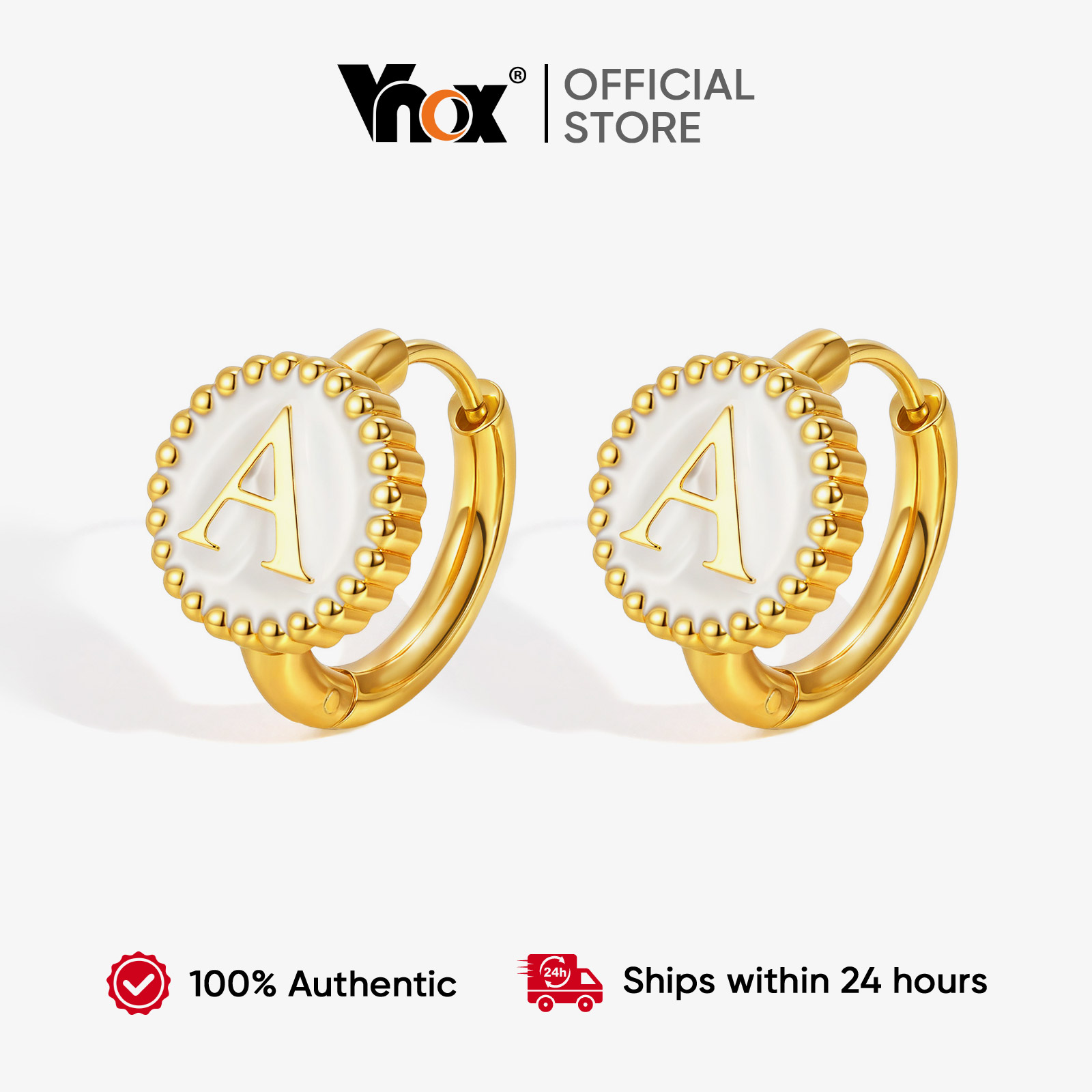 Vnox Elegant Initial Letter A Gold Hoop Earrings for Women, Personalized Gift Jewelry ราคา 48 บาท*ส่งฟรี