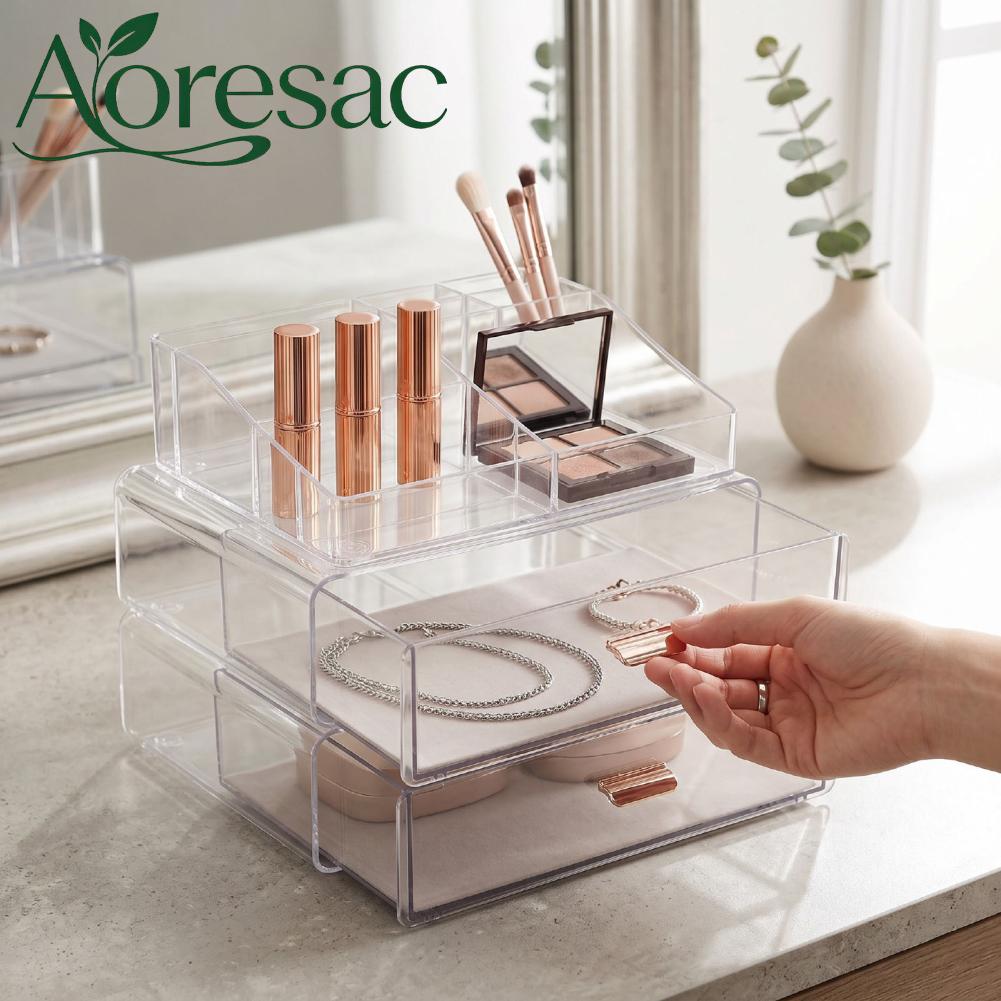 Aoresac 3 ชั้น STACKABLE Makeup Organizer เครื่องสำอางค์สำหรับเคาน์เตอร์ห้องน้ำ Vanity ความงามสำหรับแปรงลิปสติก ราคา 2,500 บาท*ส่งฟรี