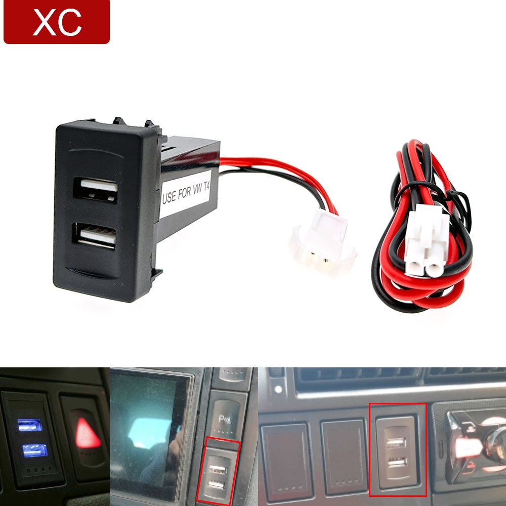 Car Dual USB Charger 2.1A Red Light 2 Ports Phone Socket For VW Transporter  T4