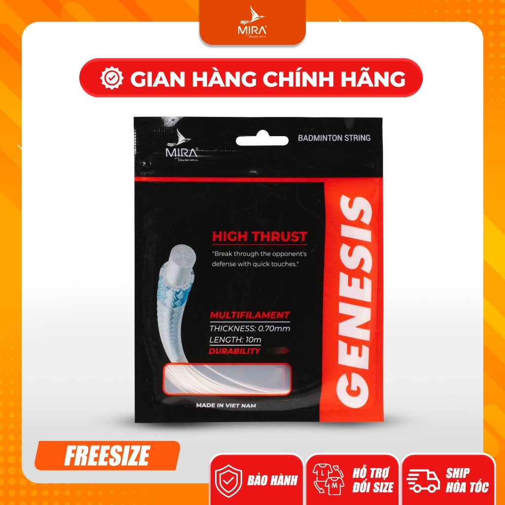 Dây cước vợt cầu lông MIRAGENESIS–>10kg-Lõi đa sợi Polymer Nylon– Tăng lực đánh –Đàn hồi tốt –Bền bỉ
