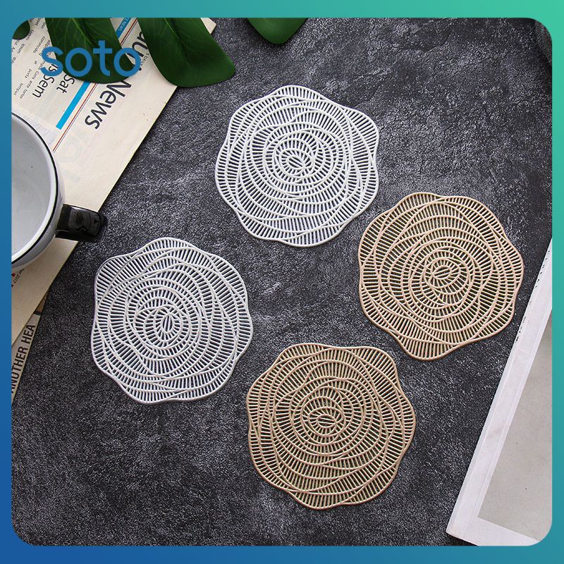 Rose Shape Table Mat European-style Heat Resistant Non-slip Mats Rose Gold Hollow Insulation Coaster Placemat Table Bowl Home Dining Decor ราคา 12 บาท*ส่งฟรี
